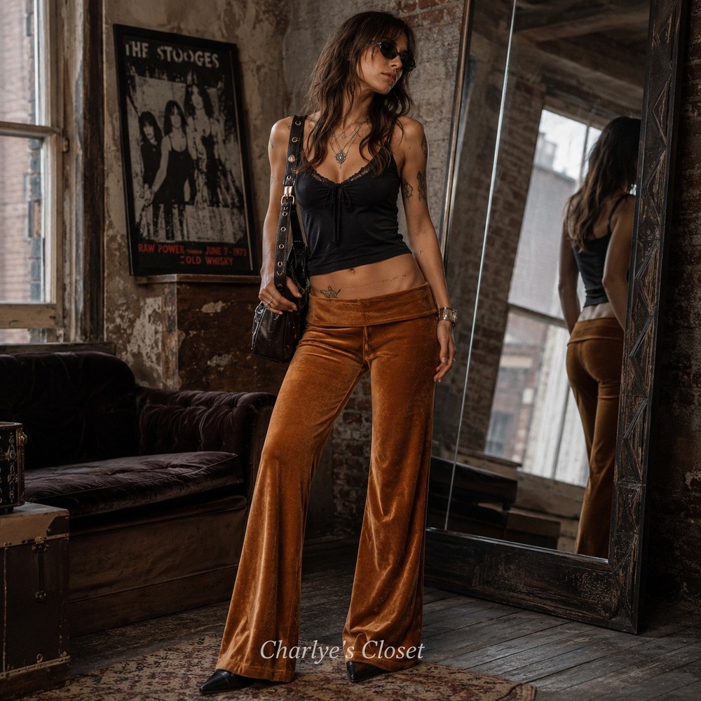 Velvet‎ Burnout Low-Rise Flare Pants XL NWT Fold-Over Waist Y2K Revival